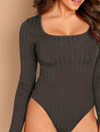 Scoop Neck Rib Knit Fitted Bodysuit