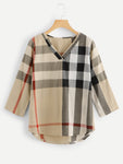 Checked Dip Hem Blouse