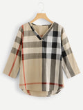 Checked Dip Hem Blouse