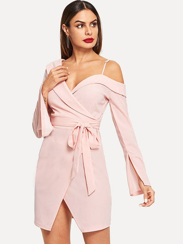 Asymmetric Shoulder Wrap Dress