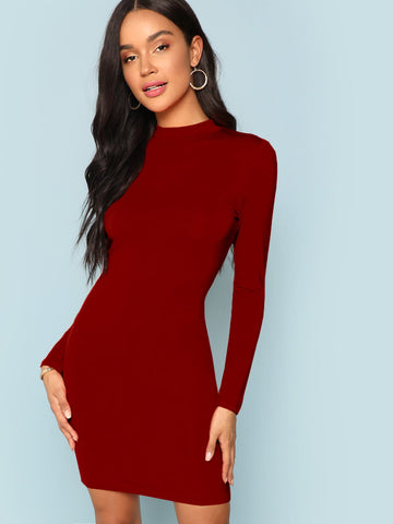 Mock Neck Form Fitting Dress