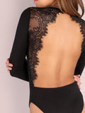 Backless Lace Applique Bodysuit