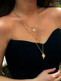 Coin & Cross Layered Pendant Necklace