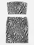 Zebra Pattern Bandeau & Slim Fitted Skirt Set