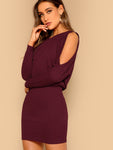 Asymmetric Cold Shoulder Rib Knit Blouson Dress