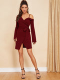 Asymmetric Shoulder Wrap Dress