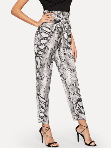 Paperbag Waist Snakeskin Belted Pants