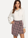 Asymmetric Wrap Frayed Tweed Skirt