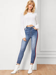 Bleach-Dye Stripe Side Jeans