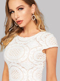 Cut-out Cap Sleeve Lace Pencil Dress