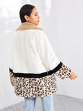 Cut and Sew Leopard Panel Faux Fur Teddy Coat