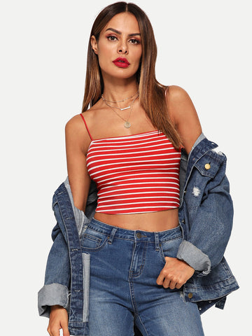 Crop Rib-knit Striped Fitted Cami Top