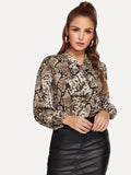 Snake Print Knot Neck Blouse