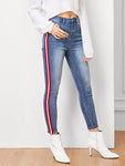 Bleach-Dye Stripe Side Jeans