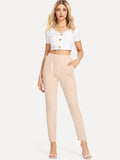 Elastic Waist Textured Cigarette Pants