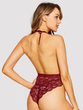 Deep-V Backless Floral Lace Teddy Bodysuit