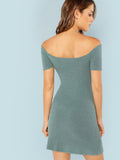 Cross Wrap Front Off Shoulder Rib Dress