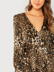 Leopard Print  Flounce Sleeve Fit & Flare Dress