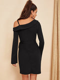 Asymmetric Shoulder Wrap Dress