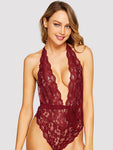 Deep-V Backless Floral Lace Teddy Bodysuit