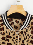 Button Up Leopard Bomber Teddy Jacket