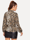 Snake Print Knot Neck Blouse