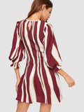 Color Block Bishop Sleeve Smock Dress