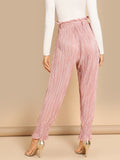 Tie Neck Frill Trim Pleated Pants