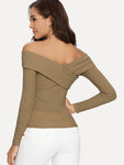 Cross Wrap Off Shoulder Ribbed T-shirt