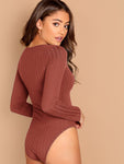 Scoop Neck Rib-knit Form Fitting Bodysuit