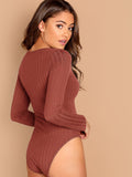 Scoop Neck Rib-knit Form Fitting Bodysuit