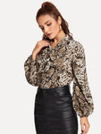 Snake Print Knot Neck Blouse