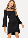 Mesh Insert V Neck Dress