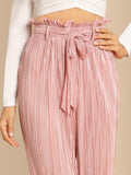 Tie Neck Frill Trim Pleated Pants