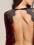 Backless Lace Applique Bodysuit