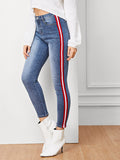 Bleach-Dye Stripe Side Jeans